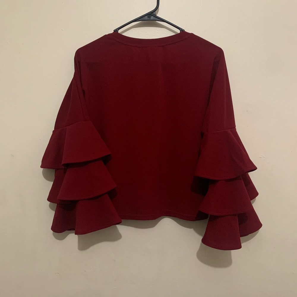 Elegant Burgundy Ruffle Sleeve Top